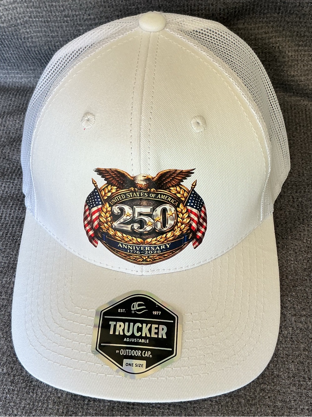 Outdoor Cap USA 250 Eagle Trucker Hat – White Mesh Patriotic Adjustable Cap